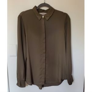 Dark Green Button-Up Long Sleeve Blouse